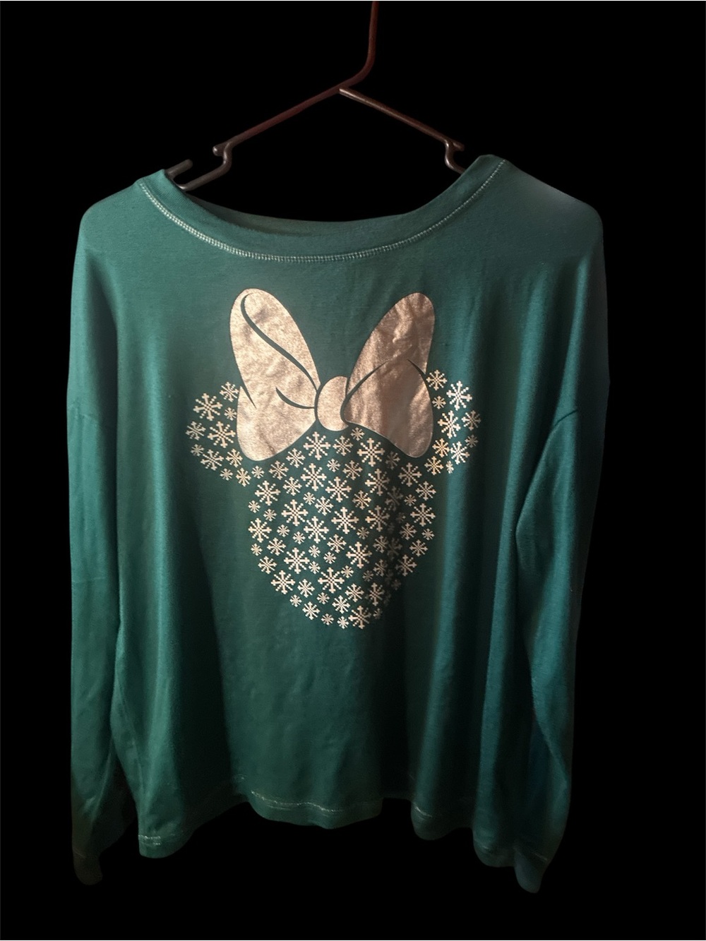 Disney Teal Pullover with Metallic Gold Minnie Bow and Snowflake Heart